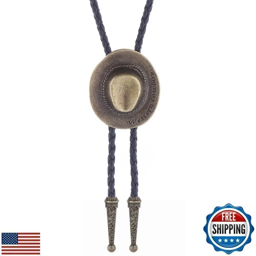 Western Vintage Bolo Tie Leather Necktie Cowboy Hat New